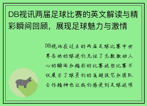 DB视讯两届足球比赛的英文解读与精彩瞬间回顾，展现足球魅力与激情